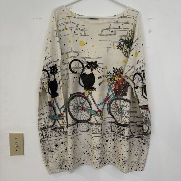 Oversized Wool Blend Tunic Top Women Long Dolman Sleeve Kitten Cat Sweater - Picture 6 of 8